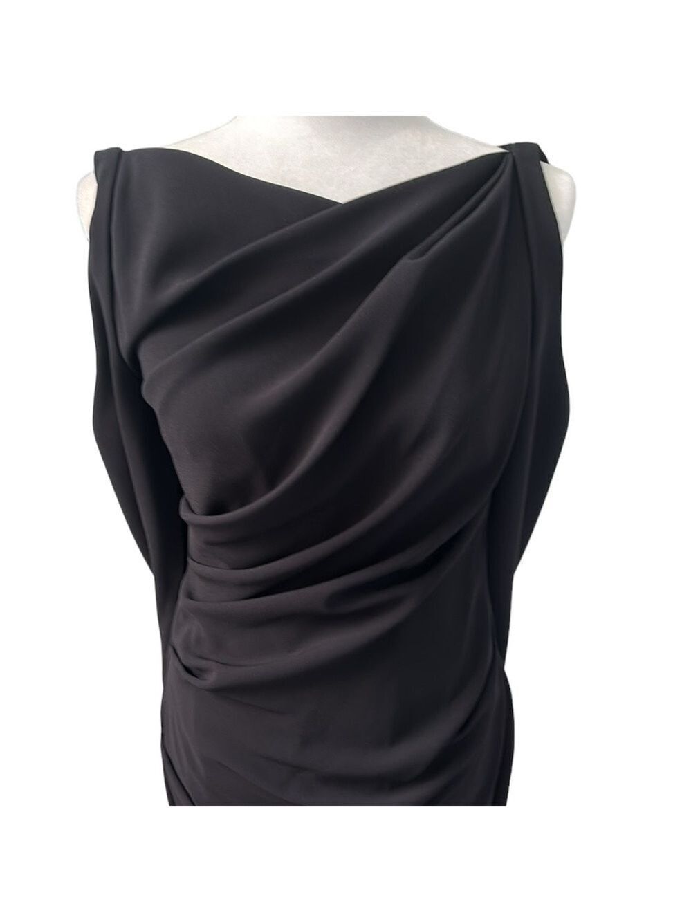Talbot Runhof Black Cape Ruched Sheath Dress Size 8 - Picture 11 of 16
